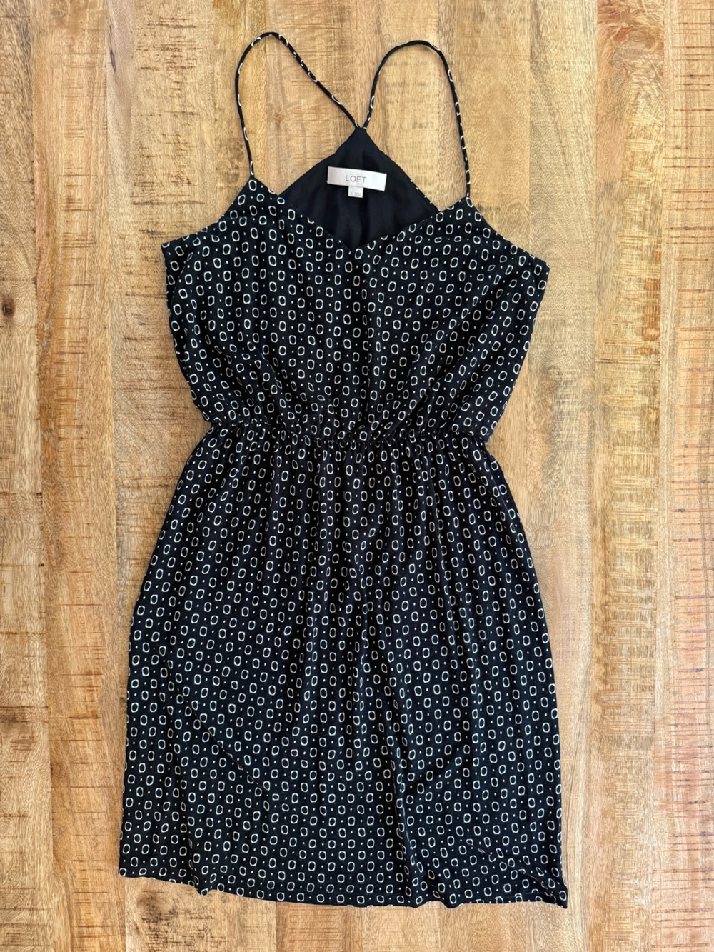 LOFT Black White Geometric Print Spaghetti Strap Dress Size S